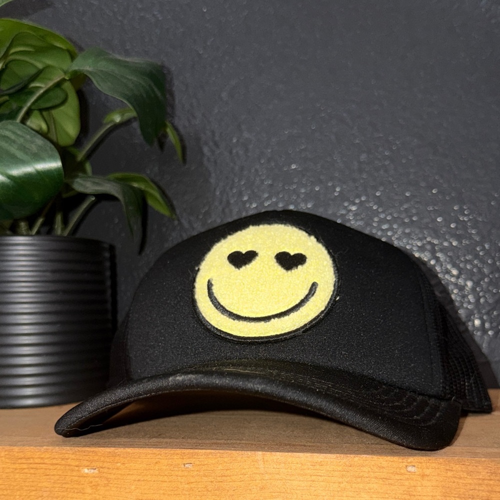 Black Cap with Yellow Smiley Face